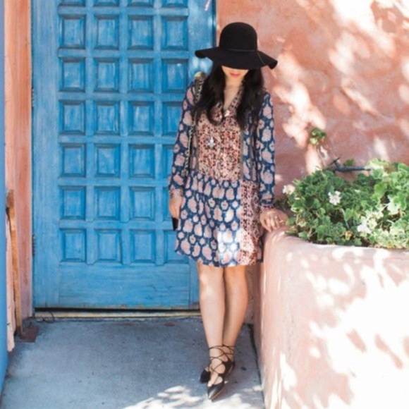 Anthropologie | NEW Boho Abstract Floral Blue Long Sleeve Shirt Dress Tunic - Picture 2 of 13